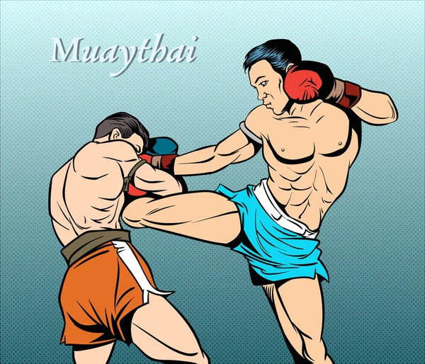 Die Großartige Kampfkunst Des Muay Thai Pop Art Vektorillustration — Stockvektor