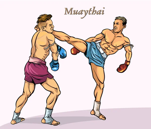 Prachtige Vechtsporten Van Muay Thai Popart Vector Illustratie — Stockvector