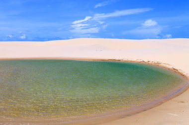 Beautiful landscape of turquoise lagoons and white sand dunes in the national park of Lencois Maranhenses, Maranhao, Brazil clipart