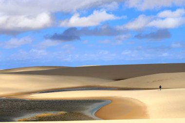 Lencois Maranhenses, Maranhao, Brezilya milli parkındaki turkuaz göller ve beyaz kum tepelerinin güzel manzarası