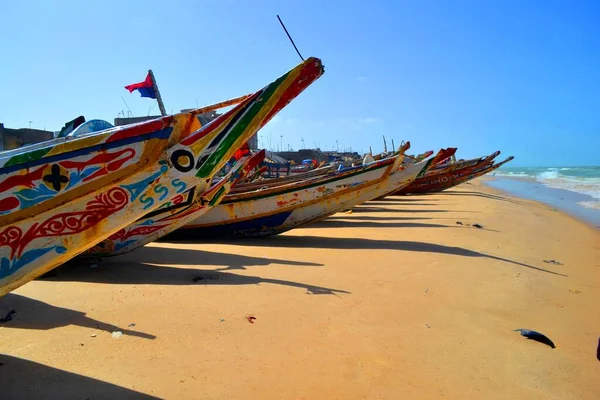 Bateaux Pêche Traditionnels Colorés Saint Louise Sénégal — Photo