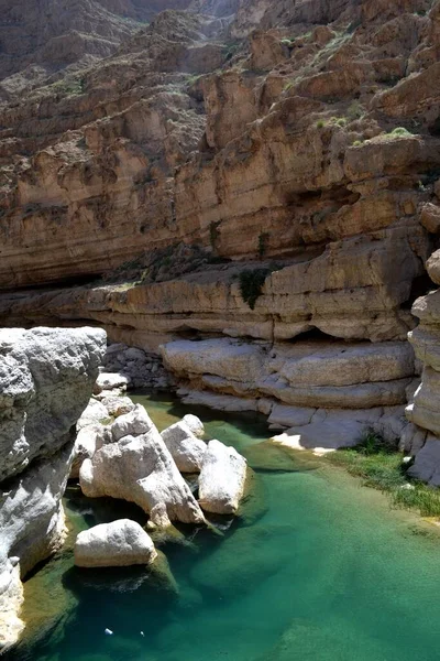 Beau Canyon Avec Eau Turquoise Wadi Shab Oman — Photo