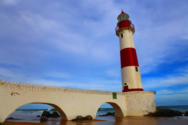 Beautiful Red White Lighthouse Itapua Salvador Bahia Brazil — Stock Photo, Image