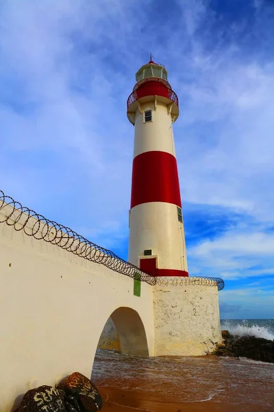 Beautiful Red White Lighthouse Itapua Salvador Bahia Brazil — Stock Photo, Image