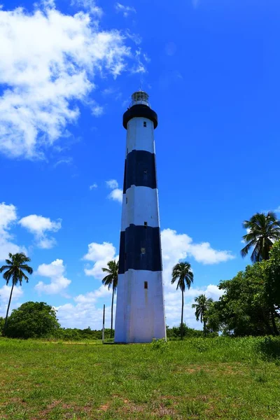 Farol Branco Preto Porto Das Barcas Alagoas Brasil — Fotografia de Stock