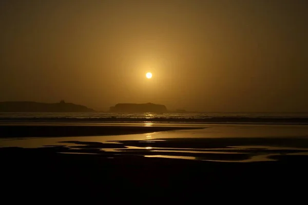 Belo Pôr Sol Sobre Praia Essaouira Marrocos — Fotografia de Stock