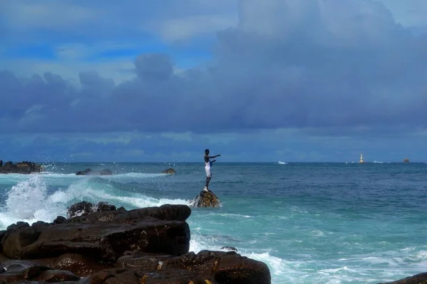 Une Personne Pêche Dakar Sénégal — Photo