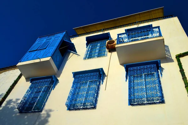 Famosa Arquitetura Branca Azul Sidi Bou Said Tunísia — Fotografia de Stock