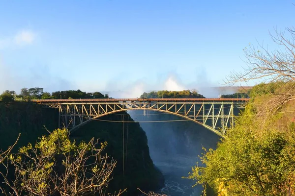 Impressionnant Pont Victoria Falls Dessus Fleuve Zambèze Afrique — Photo