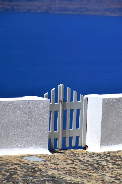 Belle Architecture Blanche Bleue Oia Santorin Grèce — Photo