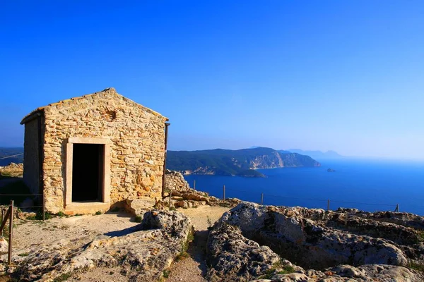 Маленькая Часовня Вершине Ангелокастро Остров Корфу Греция — стоковое фото