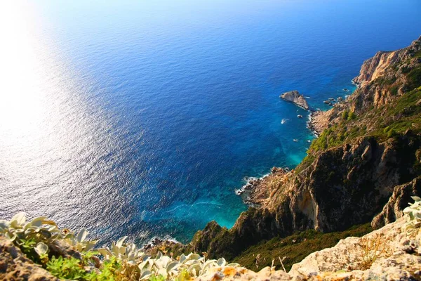 Vue Imprenable Sur Mer Depuis Angelokastro Île Corfou Grèce — Photo