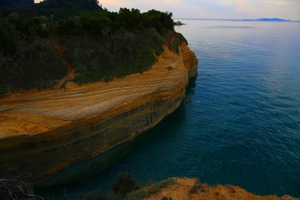 Praia Rochosa Cênica Sidari Corfu Island Greece — Fotografia de Stock