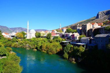 Bosna 'nın tarihi Mostar kentinin güzel manzarası