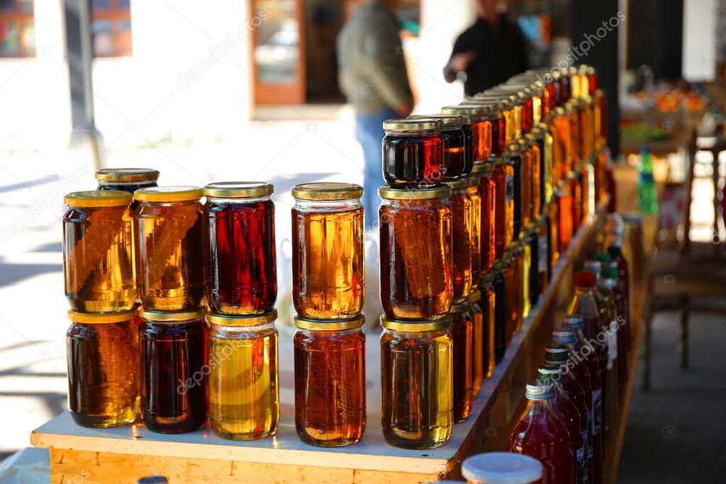Sweet natural honey from the market in Mostar, Bosnia