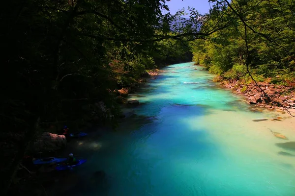 Schöner Frischer Gebirgsfluss Soca Slowenien — Stockfoto