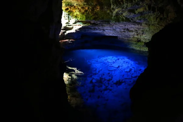 Beau Lac Bleu Souterrain Poco Encantado Chapada Diamantina Brésil — Photo