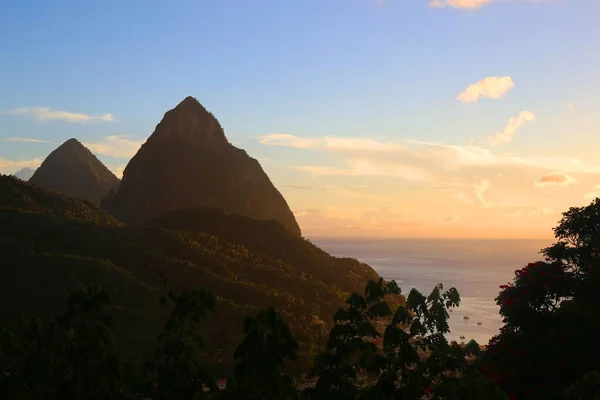 Schöner Sonnenuntergang Und Blick Auf Gros Piton Soufriere Insel Saint — Stockfoto