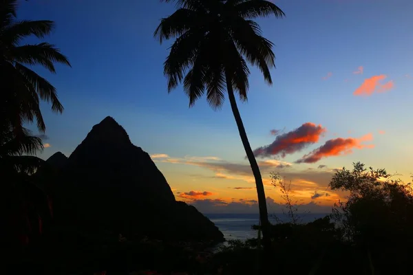 Schöner Sonnenuntergang Und Blick Auf Gros Piton Soufriere Insel Saint — Stockfoto