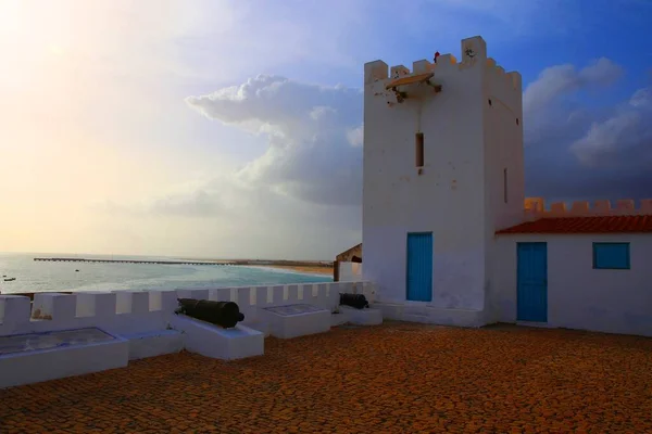 Wit Blauw Fort Vila Maio Kaapverdië — Stockfoto