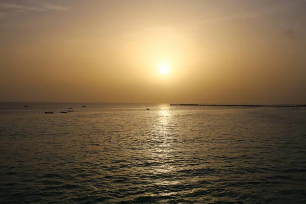 Beautiful Sunset Long Deserted Pier Sea Maio Cape Verde — Stock Photo, Image