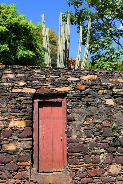 Wooden Door Brick Wall — Stock Photo, Image