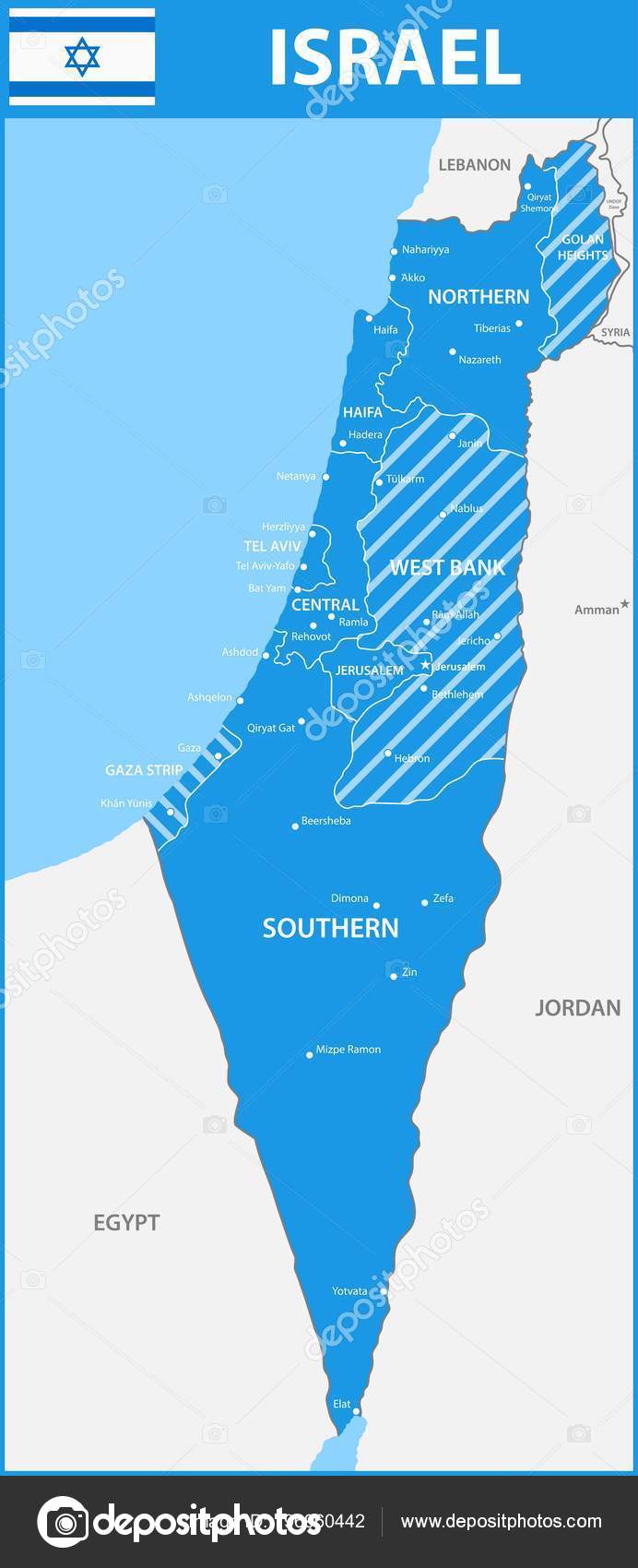 Подробная Карта Израиля Регионами Штатами Городами Столицами Векторное