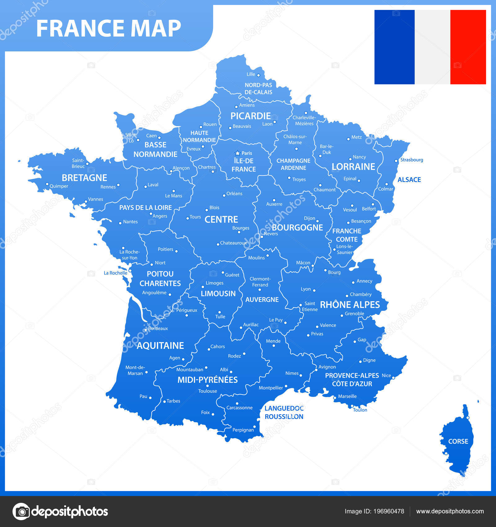 Carte Détaillée France Avec Les Régions états Villes