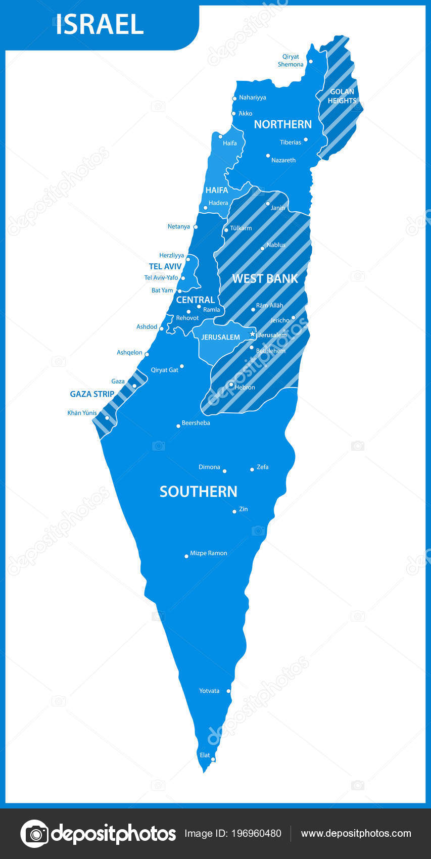 podrobná mapa izraele Podrobná Mapa Izraele Regiony Státy Města Capitals — Stock Vektor podrobná mapa izraele