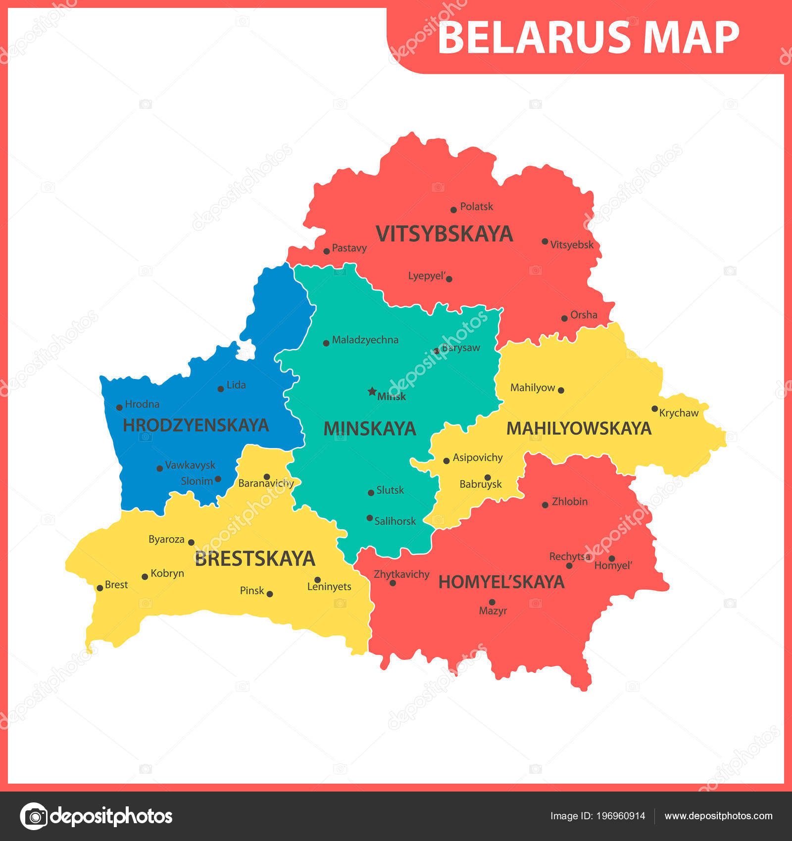 Mapa Detalhado Bielorrússia Com Regiões Estados Cidades ...