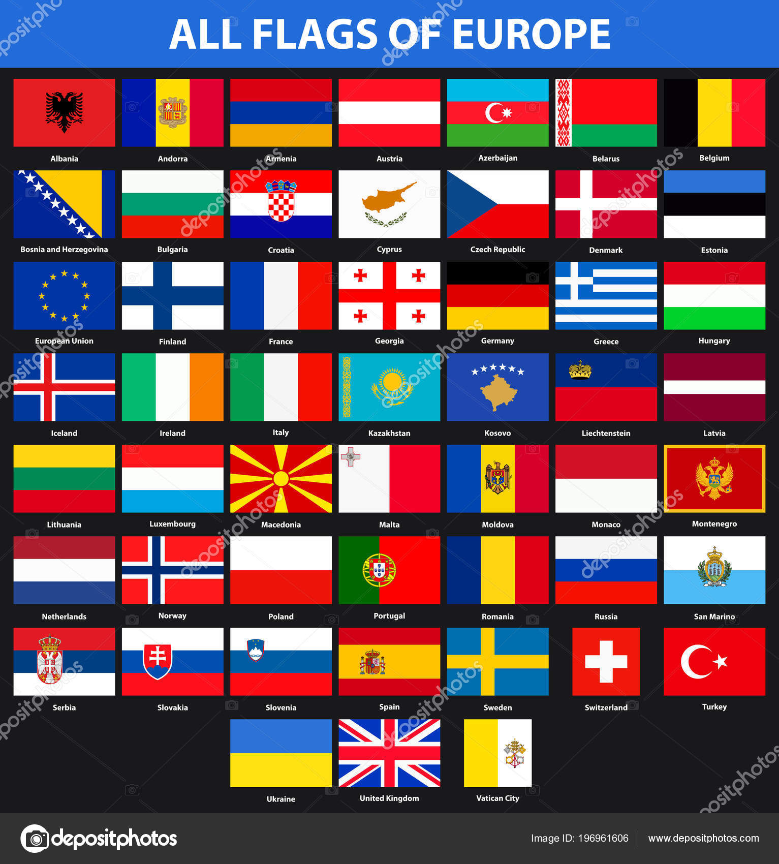 Bandeiras Todos Países Europa Estilo Plano imagem vetorial de © -panya
