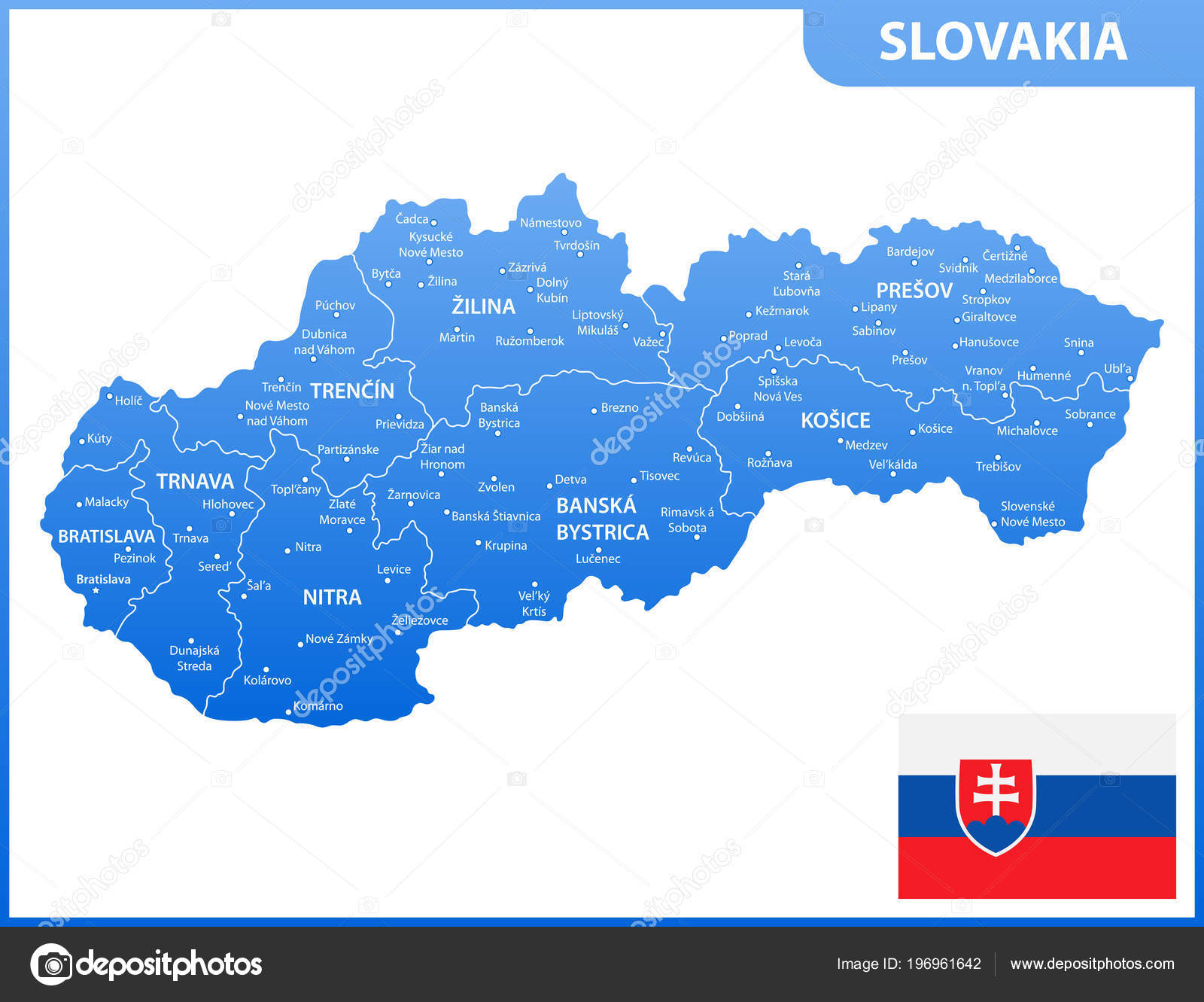 Detailed Map Slovakia Regions States Cities Capitals Administrative  Division Stock Vector Image by ©-panya- #196961642