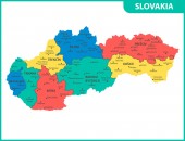 Podrobná mapa Slovenska s regiony či státy a města, hlavních měst. Administrativní rozdělení