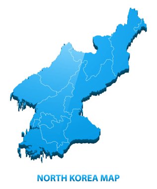 Kuzey Kore üç boyutlu Haritası bölgeler sınır ile son derece ayrıntılı