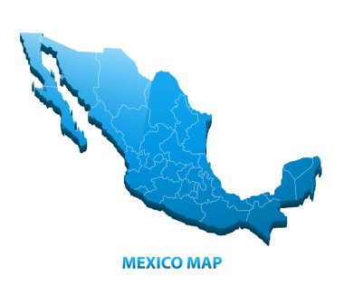 Son derece ayrıntılı Meksika üç boyutlu harita bölgeleri kenarlıklı