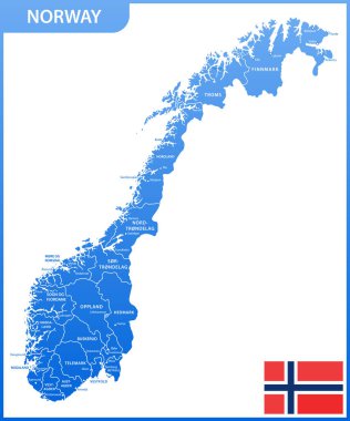 The detailed map of the Norway with regions or states and cities, capitals, national flag clipart