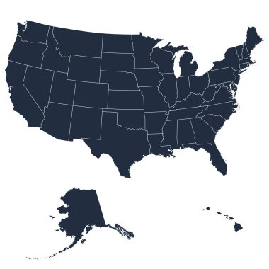 Alaska ve Hawaii de dahil olmak üzere ABD Detaylı Haritası. Amerika Birleşik Devletleri