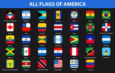 Amerikan kıtanın tüm ülkelerin bayrakları. Düz stil