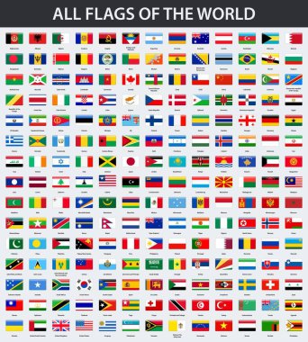 Tüm bayraklar alfabetik sırayla dünyanın. Dikdörtgen parlak stili