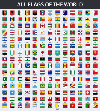 Tüm bayraklar alfabetik sırayla dünyanın. Kare parlak stili