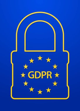 Avrupa Birliği genel veri koruma yönetmeliği illüstrasyon. Kavram güvenlik teknolojisiyle kalkan ve asma kilit, kilidi. AB Gdpr sembolü