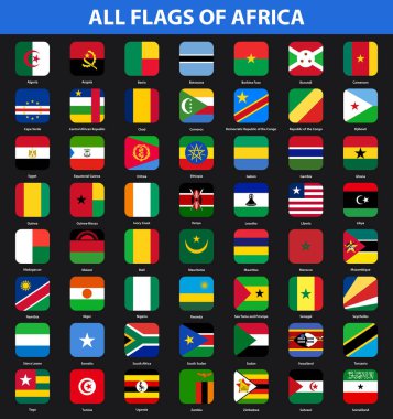 Tüm Afrika ülkelerinin bayrakları kümesi. Düz stil