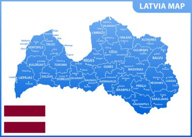 Letonya detaylı Haritası bölgeler veya Birleşik ve şehirler, sermaye ile. Yönetim Bölümü