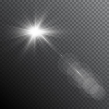 Parlaklık ışık lens flare özel efekt. Parlak yıldız patlaması ile parıldıyor. Saydam güneş spotlight ve ışınları ile birden parlamak