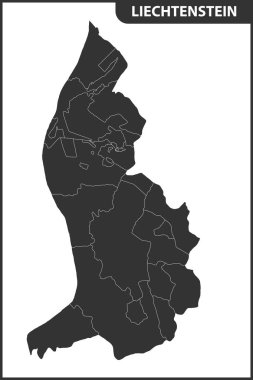Liechtenstein detaylı Haritası bölgeler veya Birleşik. Yönetim Bölümü