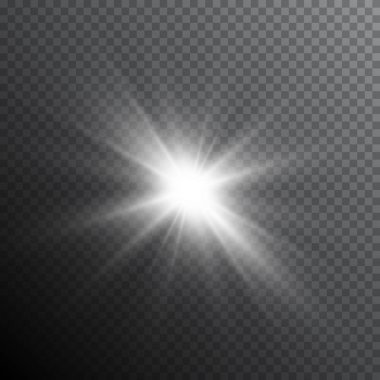 Parlaklık ışık lens flare özel efekt. Parlak yıldız patlaması ile parıldıyor. Saydam güneş spotlight ve ışınları ile birden parlamak