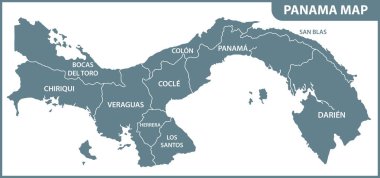 Panama detaylı Haritası bölgeler veya Birleşik. Yönetim Bölümü