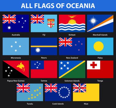 Oceania'nın ülkelerin tüm bayraklar kümesi. Düz stil