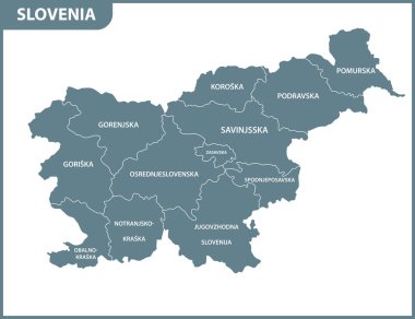 Detaylı Harita Slovenya ile bölgeler veya Birleşik. Yönetim Bölümü