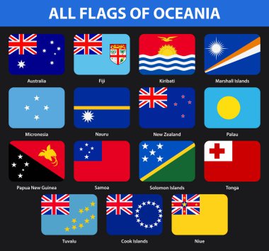 Oceania'nın ülkelerin tüm bayraklar kümesi. Düz stil